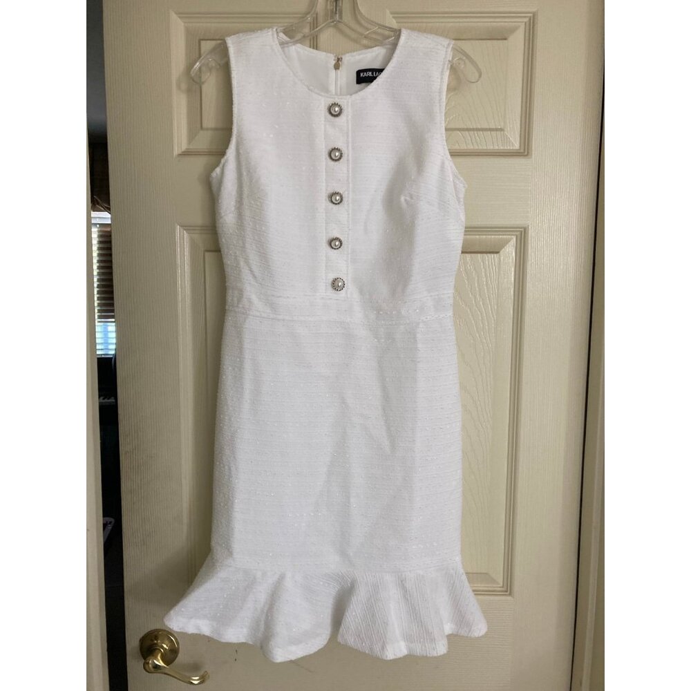 Karl Lagerfeld Paris Ivory Linen and  Pearl Sheath Dress Size 4 MSRP $148 NWT